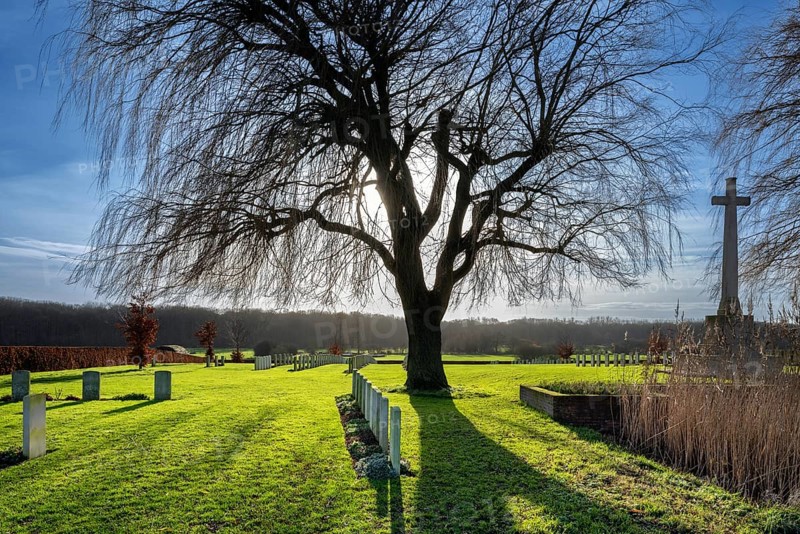 Prowse Point Military Cemetery, World War One burial ground in the Ypres Salient on WWI Western Front at Ploegsteert, Plugstreet, Hainaut, Belgium, Europe