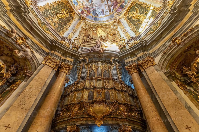 Organ in the interior of the monastery church of St. Georg Weltenburg near Weltenburg, Bavaria, Germany, Europe