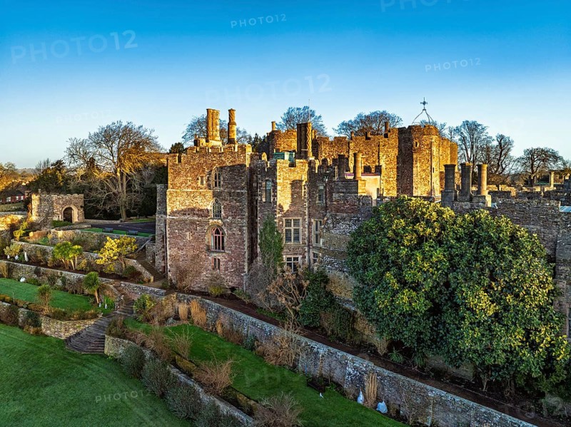 Berkeley Castle from a drone, Berkeley, Cotswolds, Gloucestershire, England, United Kingdom, Europe