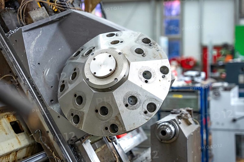 Close-up of an industrial machine part used for precision work