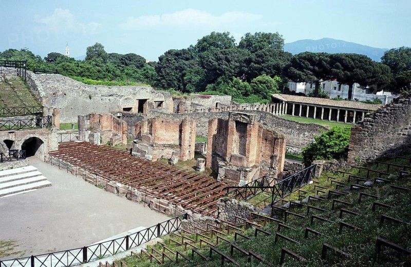 Stage of the amphitheatre in the archaeological site of Roman Pompeii, Italy 1999
