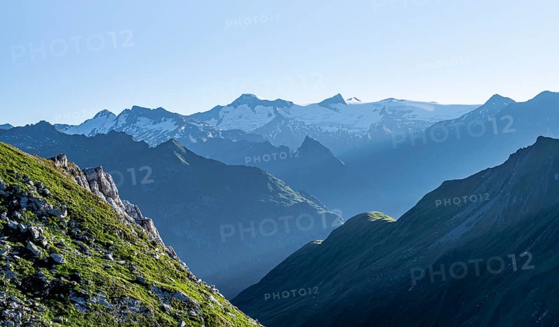 Alpine panorama, view from the Bachlenkenkopf, Großer Geiger and Großvenediger, high mountains, Venediger Group, Hohe Tauern, Austria, Europe
