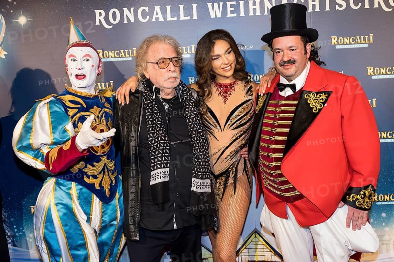 Clown Gensi, Bernhard Paul, Lili Paul-Roncalli and Oliver Polak at the premiere of the 20th Original Roncalli Weihnachtscircus in Berlin's Tempodrom on 20 December 2024