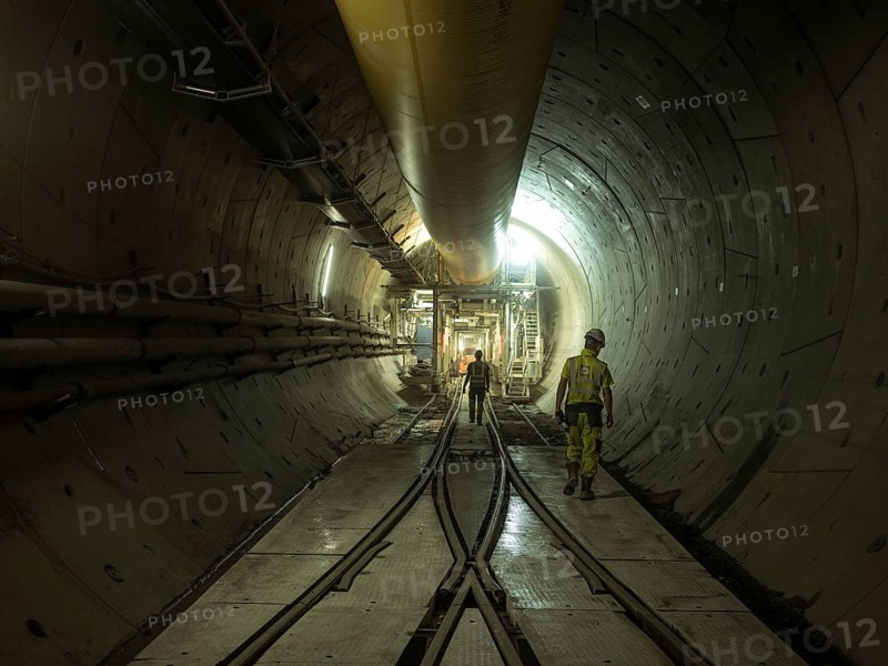 Workers in a tunnel section, construction lot H53 in the Brenner Base Tunnel, Tyrol, Austria, Europe