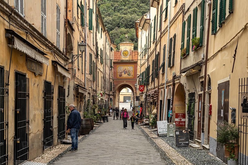 Old town and town gate Porta Testa in Finalborgo, Finale Ligure, Riviera di Ponente, Liguria, Italy, Europe