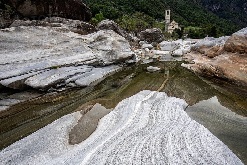 Rocks in the Verzasca River, behind Lavertezzo, Verzasca Valley, Valle Verzasca, Canton Ticino, Switzerland, Europe