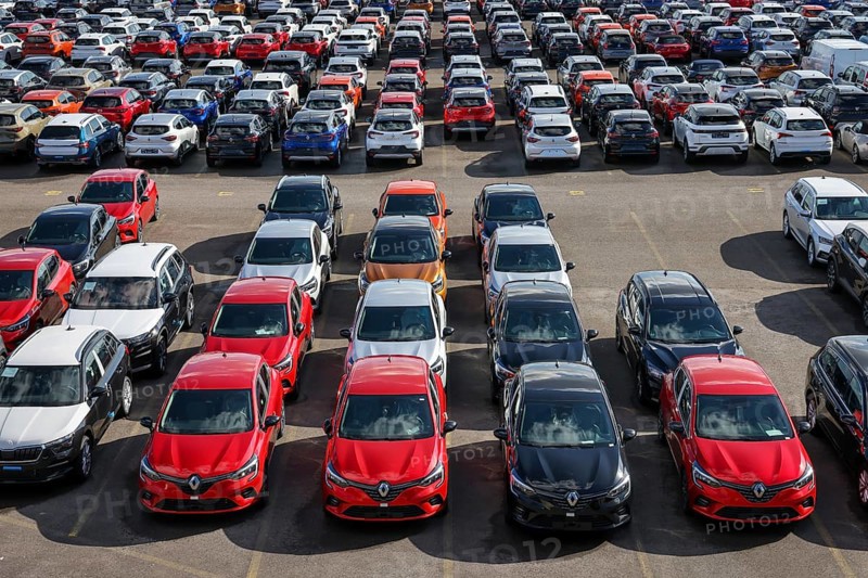 Duisburg, North Rhine-Westphalia, Germany, new cars, transhipment centre, car terminal in Duisburg port, Europe