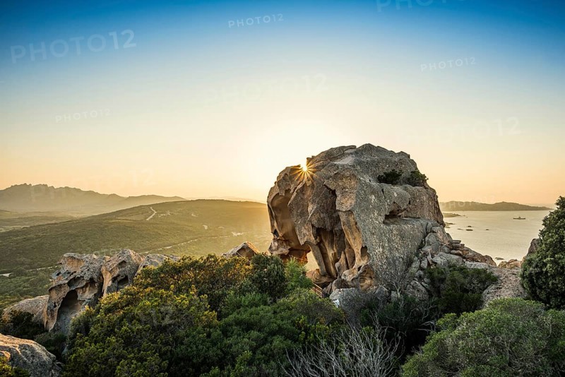 Bizarre granite rocks, Roccia dell Orso, sunset, Capo d'Orso, Palau, Costa Smeralda, Sardinia, Italy, Oceania