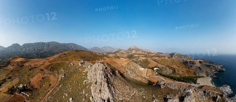 Drone image, Holy Church of Agios Paision near Plakias, south coast, Crete, Greece, Europe