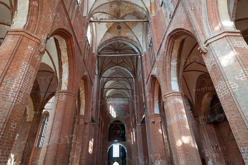 Interior with vault of St Georgen, Gothic brick building of the 14th century, under reconstruction, Wismar, Mecklenburg-Vorpommern, Germany, Europe