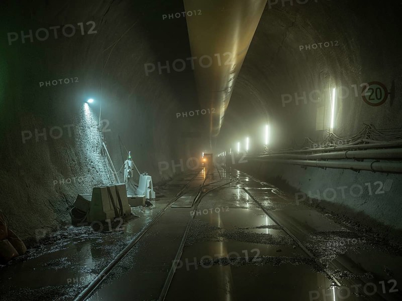 Ventilation hoses and rails in construction lot H53, Brenner Base Tunnel, Tyrol, Austria, Europe