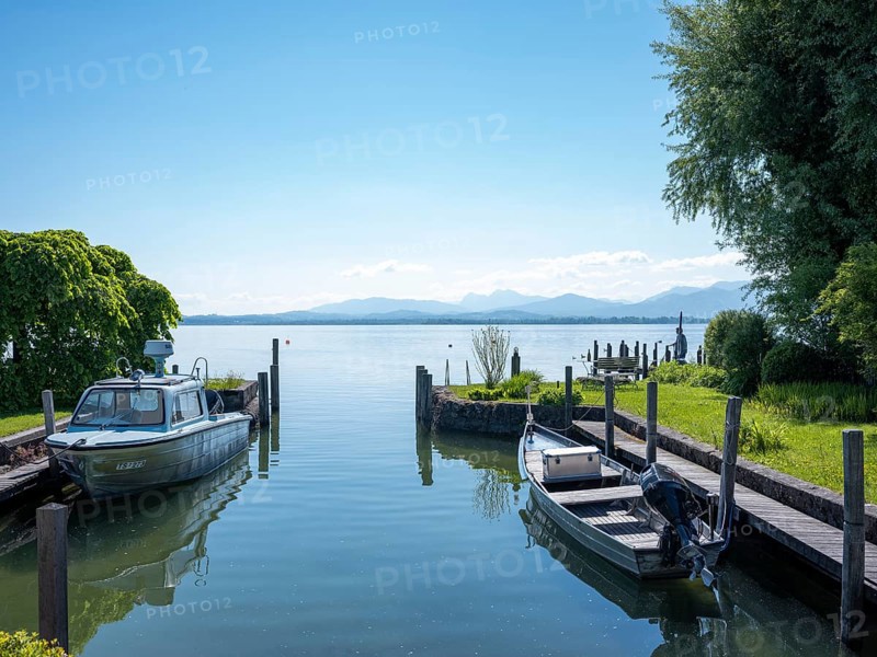 Jetty on the eastern shore of Fraueninsel, Chiemsee, Bavaria, Germany, Europe