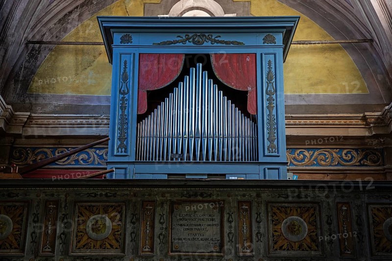 Organ of the parish church of Sant'Anna, 1747-1753, interior view, mountain village of Rasa, Centovalli, Canton Ticino, Switzerland, Europe
