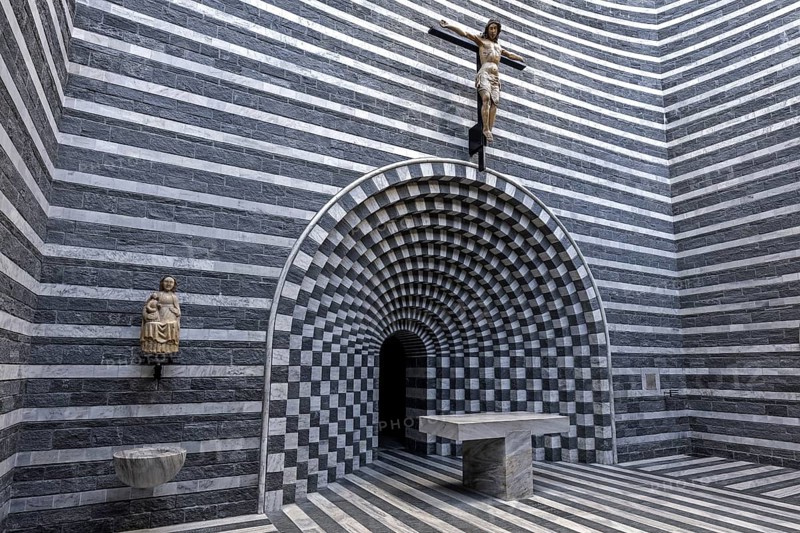 Chiesa di San Giovanni Battista, interior view, architect Mario Botta, Mogno, near Fusio, Lavizzara, Canton Ticino, Switzerland, Europe