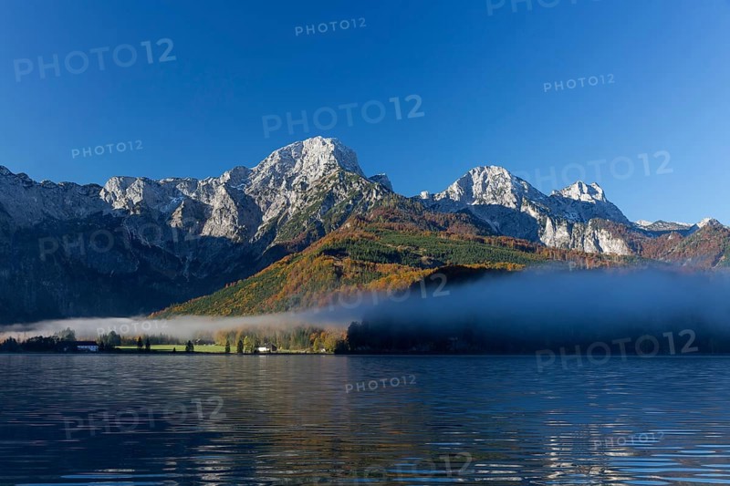 Autumn mood at lake Almsee, Grünau, Austria, Totes Gebirge, Europe