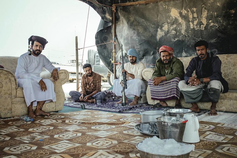 Camel traders' tent at the camel souk in Salalah, Dhofar, Oman, Asia