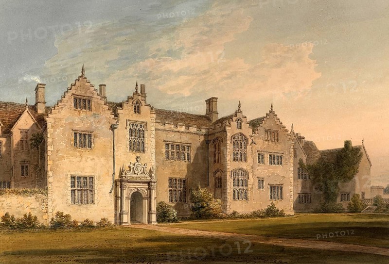North-east view of Harlaxton Manor House, Lincolnshire, England, digitally restored reproduction of a 19th-century original by John Buckler, Record date not stated, North East View of Harlaxton Manor House, digitally restored reproduction of a 19th-century original, Record date not stated
