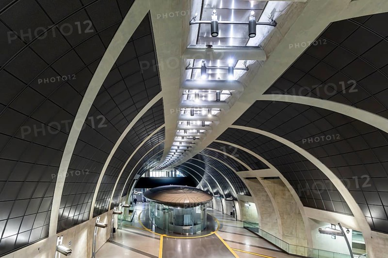 Modern architecture of the Heumarkt light rail station. Kölner Verkehrs-Betriebe AG (KVB) is a transport company that operates public transport in the city of Cologne, North Rhine-Westphalia, Germany, Europe