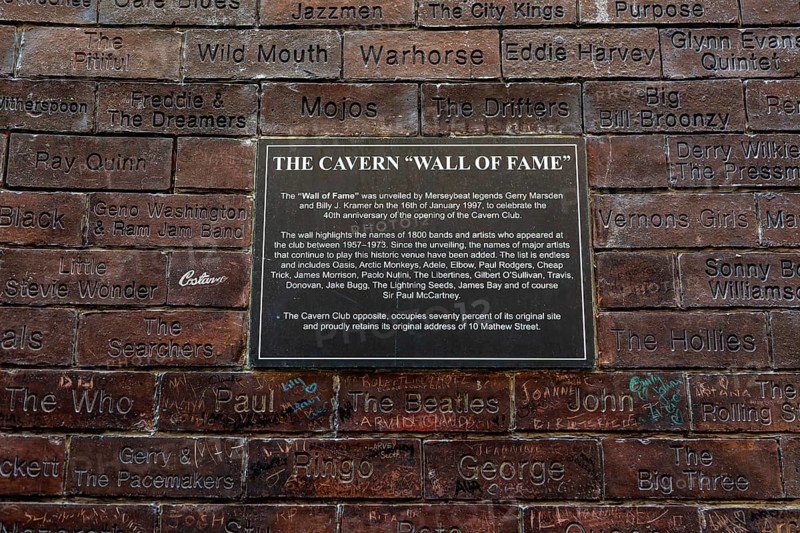 The Cavern Wall of Fame, Cavern Club, Mathew Street, city centre of Liverpool, Merseyside, England, UK