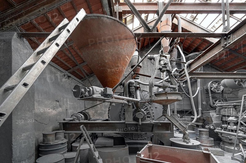 Production room with metal powder grinding mill for the production of zinc powder, metal powder mill, founded 1900, Middle Franconia, Bavaria, Germany, Europe