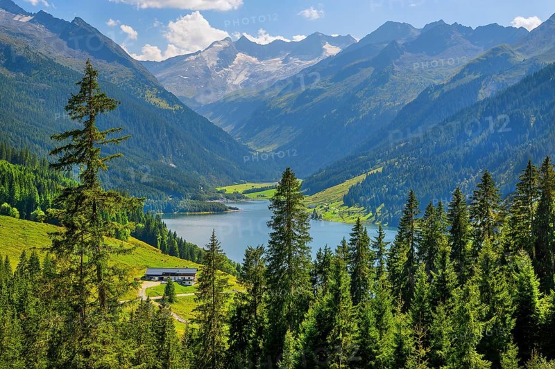 Panorama of the Durlassboden reservoir, Gerlos, Gerlos Pass, Tyrol, Salzburg province, Austria, Europe