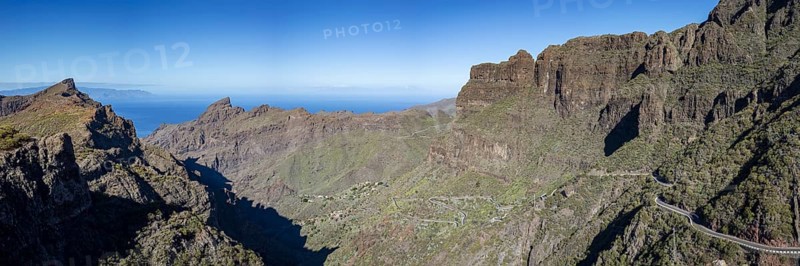 The mountain village of Masca surrounded by volcanic rock formations and the Masca Gorge, Barranco de Masca, Teno Mountains, Tenerife, Canary Islands, Spain, Europe