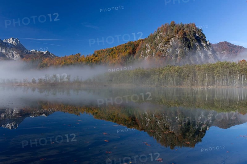 Autumn mood at lake Almsee, Grünau, Austria, Totes Gebirge, Europe