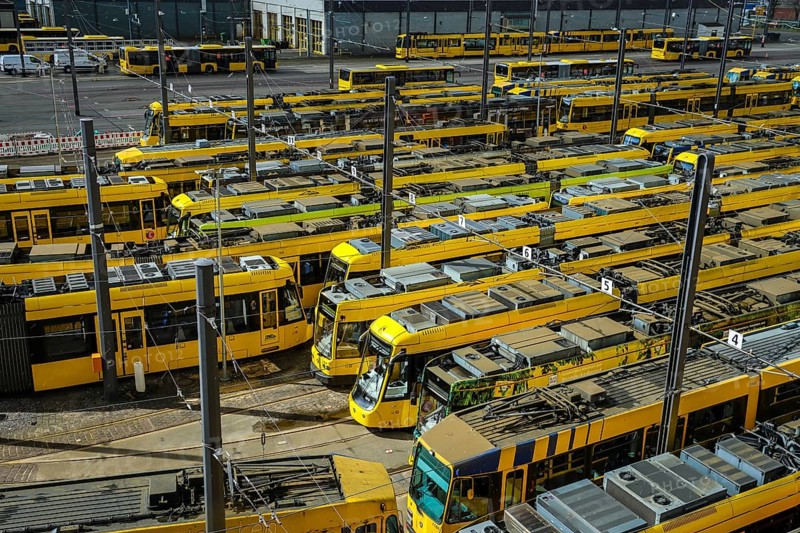 Essen, North Rhine-Westphalia, Germany, Trams at Ruhrbahn depot, Verdi and EVG warning strike, Europe