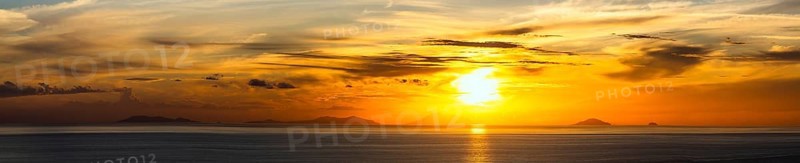 Panorama of Sunset over Aeolian Islands from Nicotera, Aeolus, Sicily, Tyrrhenian Sea, Italy, Europe