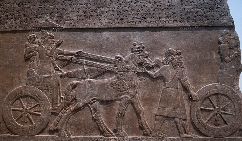 Chariot, wheel, Assyrian relief from Nimrud, today Iraq, British Museum, London, London region, England, Great Britain