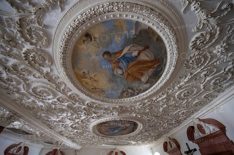 17th century stucco and frescoes, in the Dominican convent of Wettenhausen, 12th century, baroqueised in the 17th century, Wettenhausen, Kammeltal, Bavaria, Germany, Europe