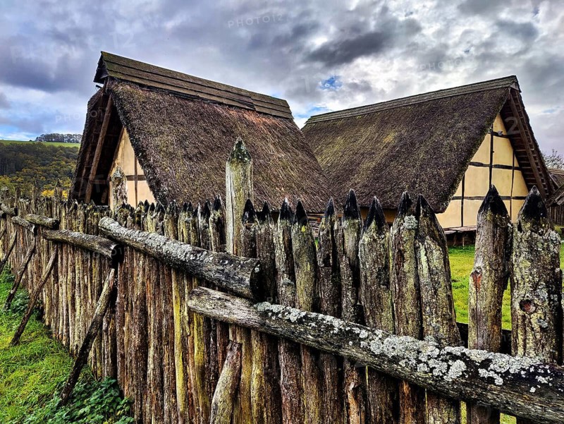 Reconstructed Celtic hilltop settlement Altburg, Bundenbach, Birkenfeld district, Hunsrück, Rhineland-Palatinate, Germany, Europe