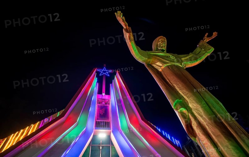 A Church decorated with illuminated lights on the Christmas eve, at a Church on December 24, 2023 in Guwahati, India. Christmas is a festive holiday celebrated on December 25th, marking the birth of Jesus Christ in Christian tradition.