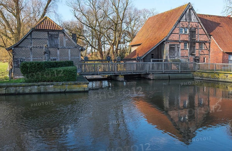 Prince-Bishop's corn water mill in Nienborg, Heek, Münsterland, North Rhine-Westphalia, Germany, Europe