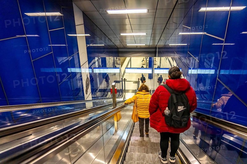 Modern underground station of the Wehrhahn line, Schadowstraße, 6 new stations, opened in 2016, of the 3.4 km long underground line in the city centre of Düsseldorf, North Rhine-Westphalia, Germany, Europe