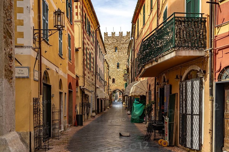 In the old town centre of Noli, Riviera di Ponente, Liguria, Italy, Europe