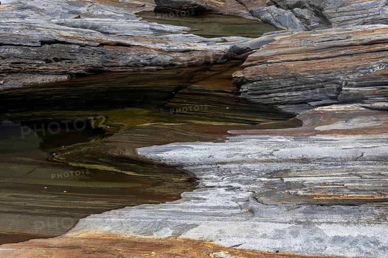 Rocks, rock structures, Verzasca River, near Lavertezzo, Verzasca Valley, Valle Verzasca, Canton Ticino, Switzerland, Europe