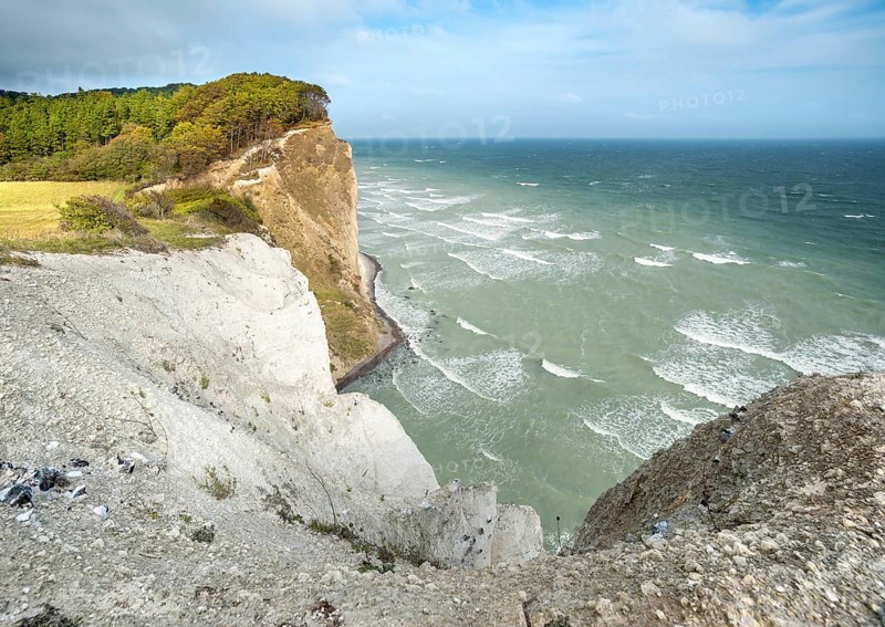 View of the chalk cliffs of Møns Klint on the Baltic Sea, Møn Island, Denmark, Europe