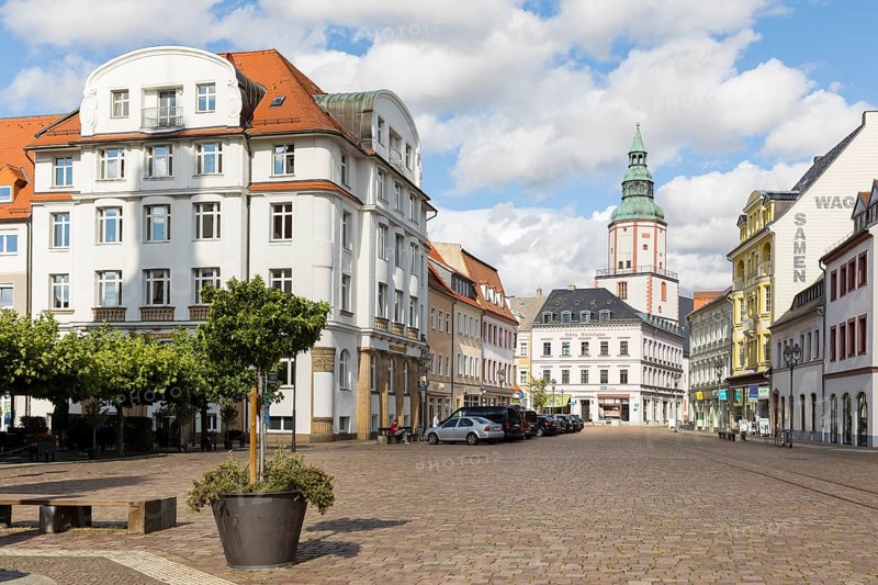 Obermarkt with Nicolaikirche and Altes Amtshaus, Döbeln, Saxony, Germany, Europe