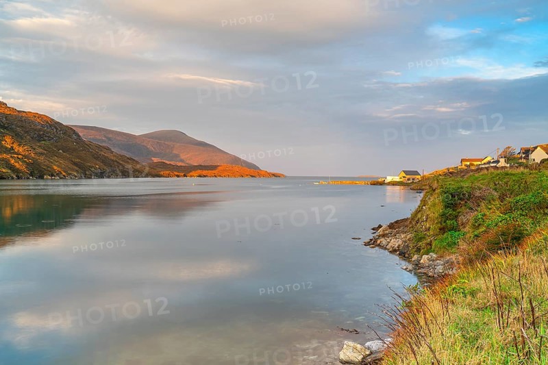 Tabor Siar inlet with surrounding mountains in the morning light, Isle of Lewis, North Atlantic, Outer Hebrides, Scotland, Great Britain