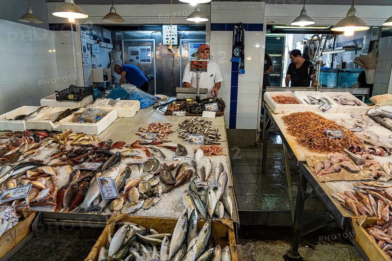 Fresh fish in the market hall of Chania, Crete, Greece, Europe