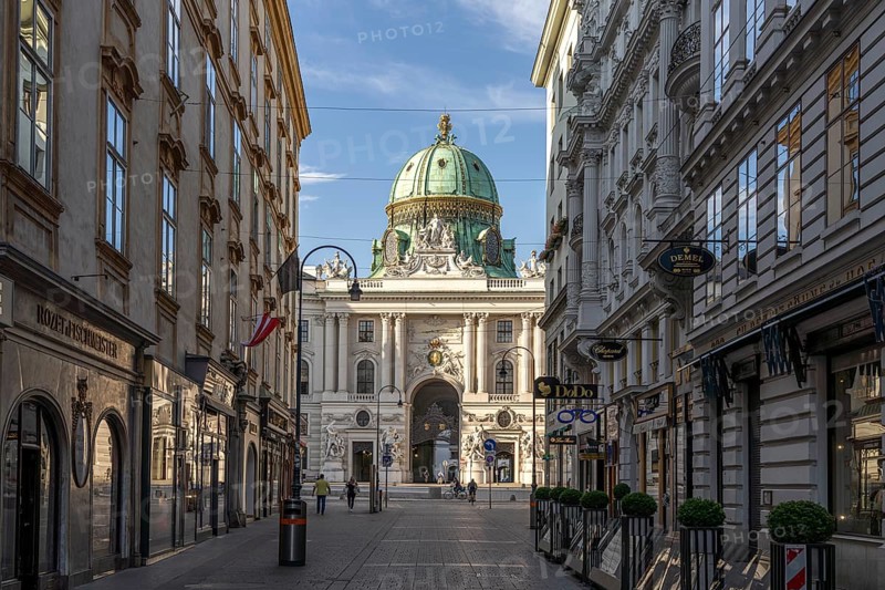 Kohlmarkt and St Michael's Wing of the Hofburg Imperial Palace Palace in Vienna, Austria, Europe