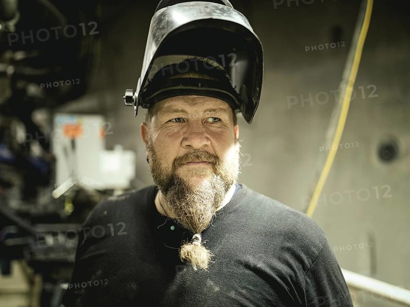 Welder on the Wilma double-shield tunnel boring machine in the H53 construction lot, Brenner Base Tunnel, Wolf, Tyrol, Austria, Europe