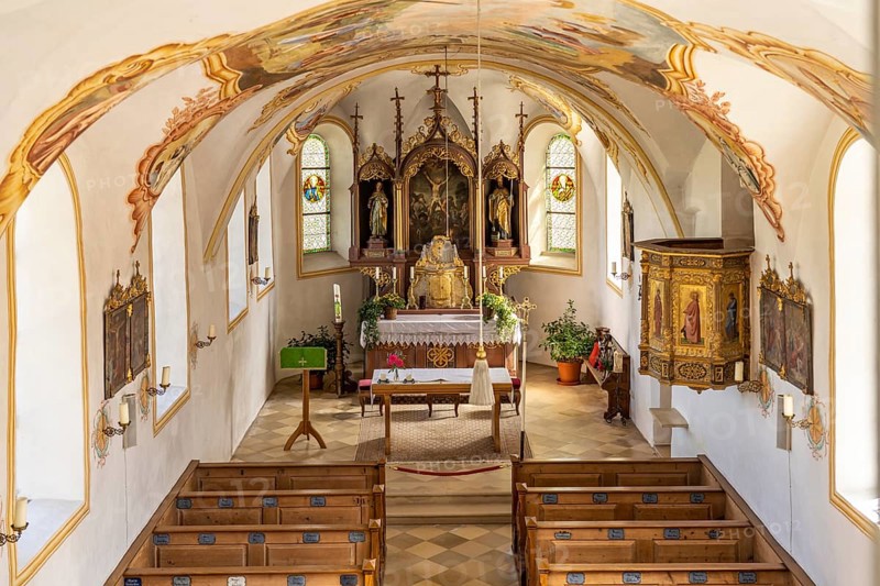 Interior of the branch church of St Andreas in Thalkirchen, Bad Endorf, Bavaria, Germany, Europe