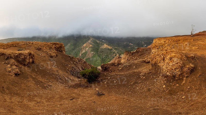 Different coloured rock layers in the rock, red earth, erosion, La Gomera, Canary Islands, Spain, Europe