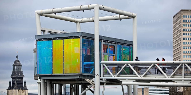 Marollescenece, art installation The Cube, coating of the windows with translucent dichroic films, Poelaert, Brussels, Belgium, Europe