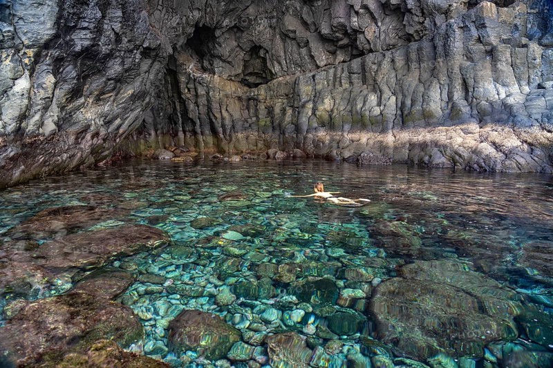 The natural volcanic pool Charco de la Laja, El Hierro, Canary Islands, Spain, Europe