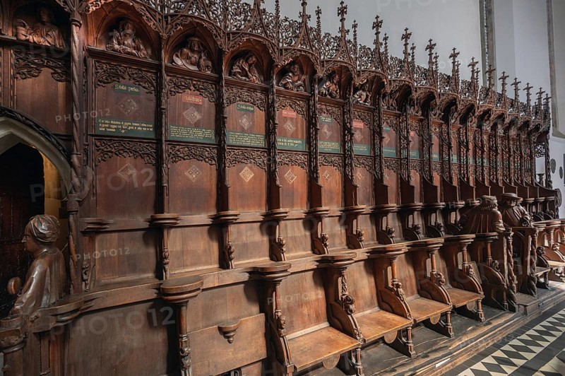Late Gothic choir stalls from 1507, St Martin, Memmingen, Bavaria, Germany, Europe
