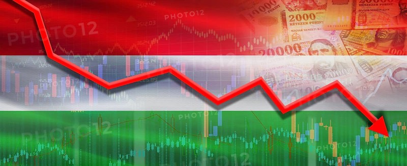 Hungary financial crisis on economic graph. Financial fall of Hungary on economy market