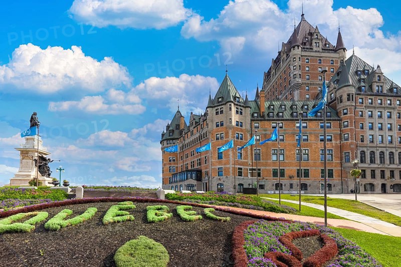 Canada, Chateau Frontenac in Quebec historic center with panoramic views of Saint Lawrence River, North America